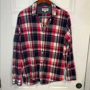 Express Men's Red and Black Plaid Shirt